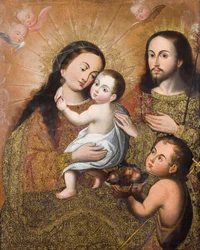 Heilige Familie mit Johannes und einem Stieglitz